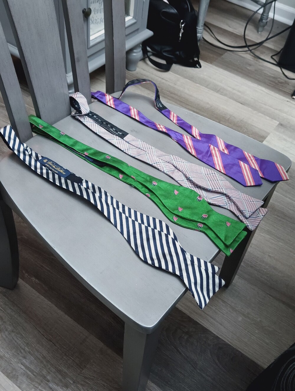 Assorted Lot Of 4 Men's Bow Ties and Neckties - Green, Purple, Navy, Pink